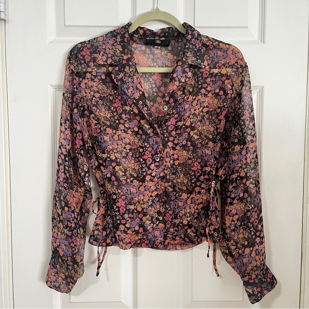 Sheer Dark Floral Button Down